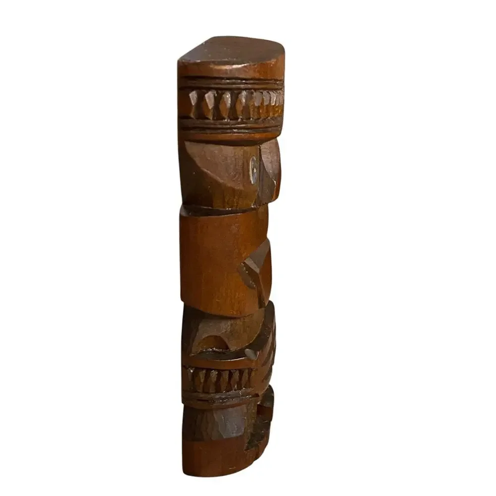 Vintage Maori Teko Wood Carved Tiki Figure New Zealand Abalone Eyes 5